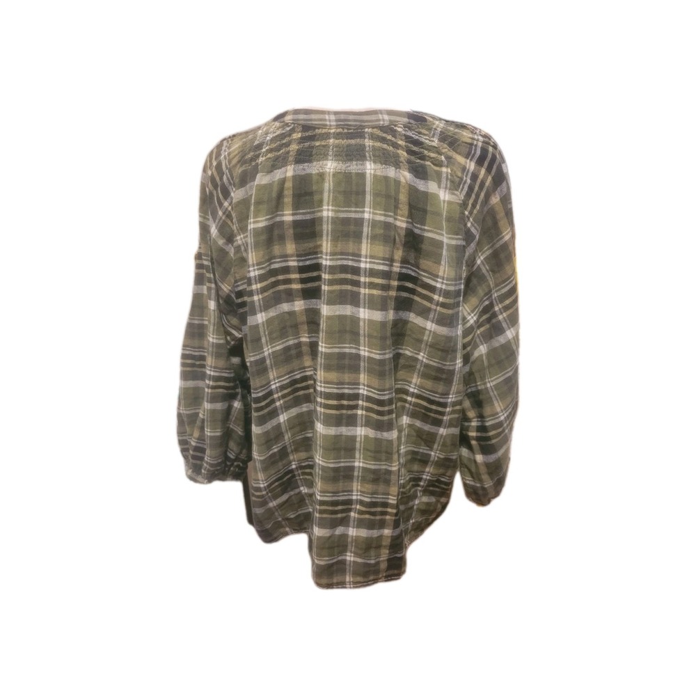 Time and Tru Women's 3/4 Sleeve 100% Cotton Plaid Green Smocked Top SZ XXXLarge - Picture 8 of 8